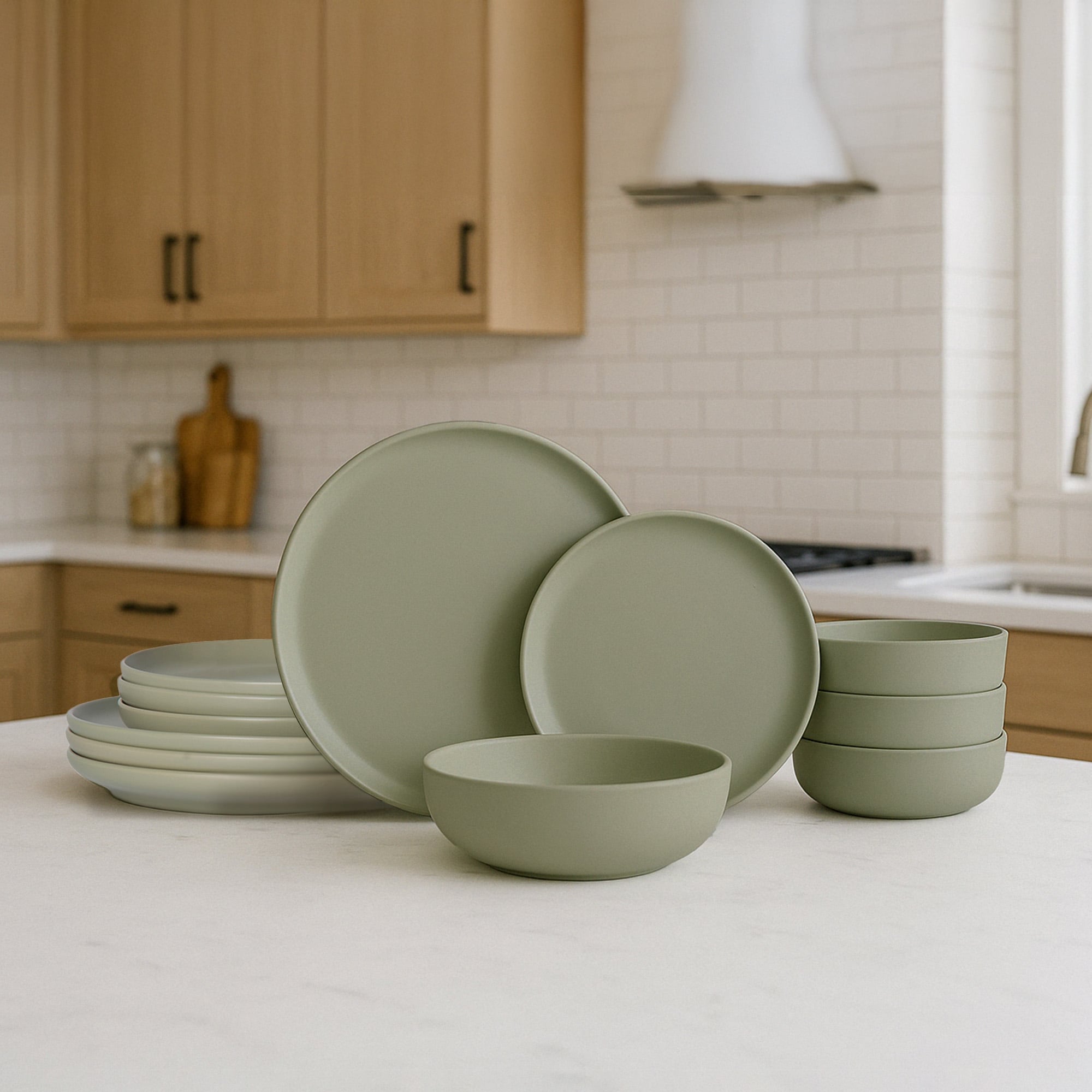 12-Piece Stoneware Dinner Plates Bowls Sets | Microwave & Dishwasher Safe | Non-Toxic Dinner Plates Bowls Set | Stackable Matte Glaze Kitchenware For 4_voghion.com